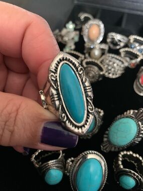 paparazzi Turquoise Oval Statement Ring in Silver-Tone Setting set of 5 rings